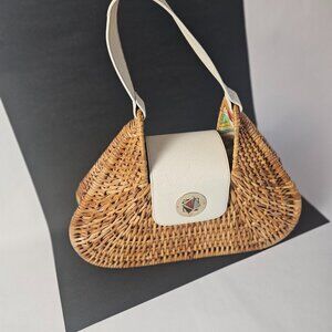 Kate Spade Early 00s Alek Santiago Wicker Shoulder Bag In Toast W/ White